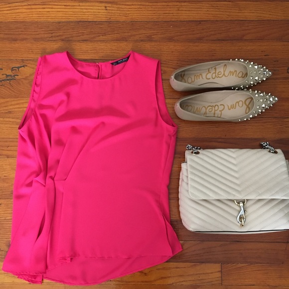 Zara Tops - Zara pink asymmetrical pleated front blouse